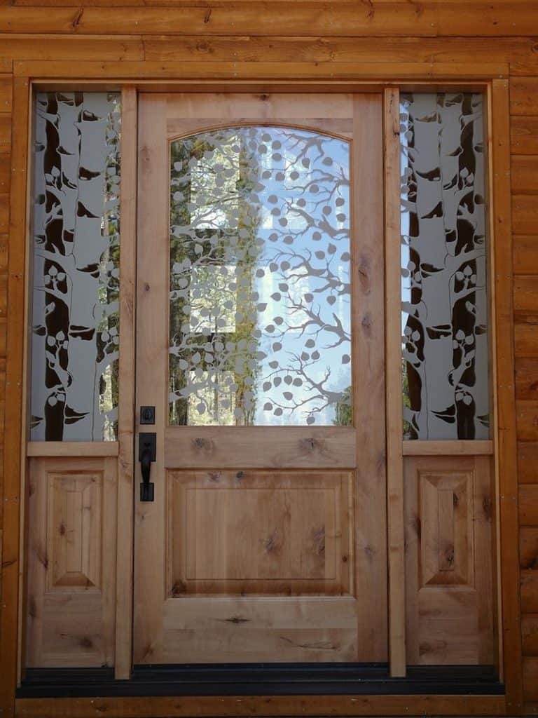 Etched Carved Glass Aspen trees on door and sides