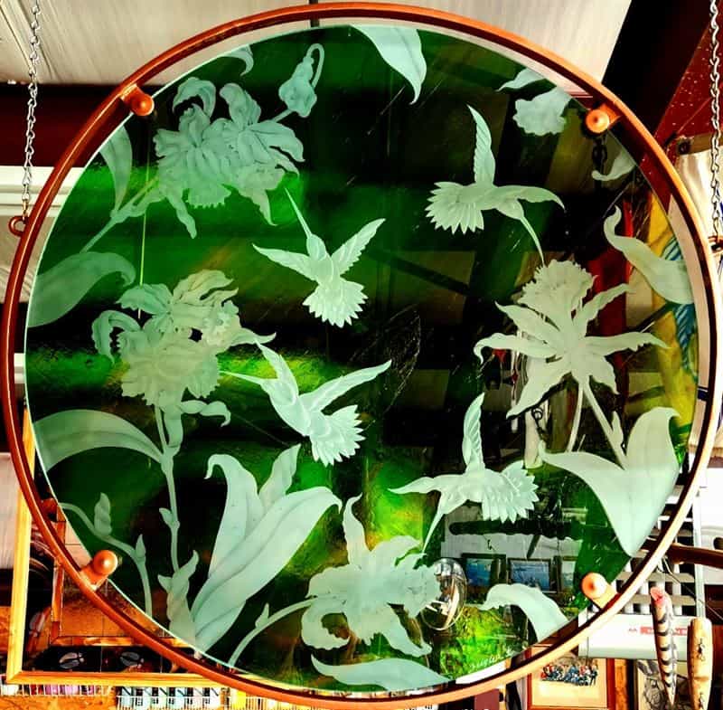 Etched Carved Glass Hummingbirds