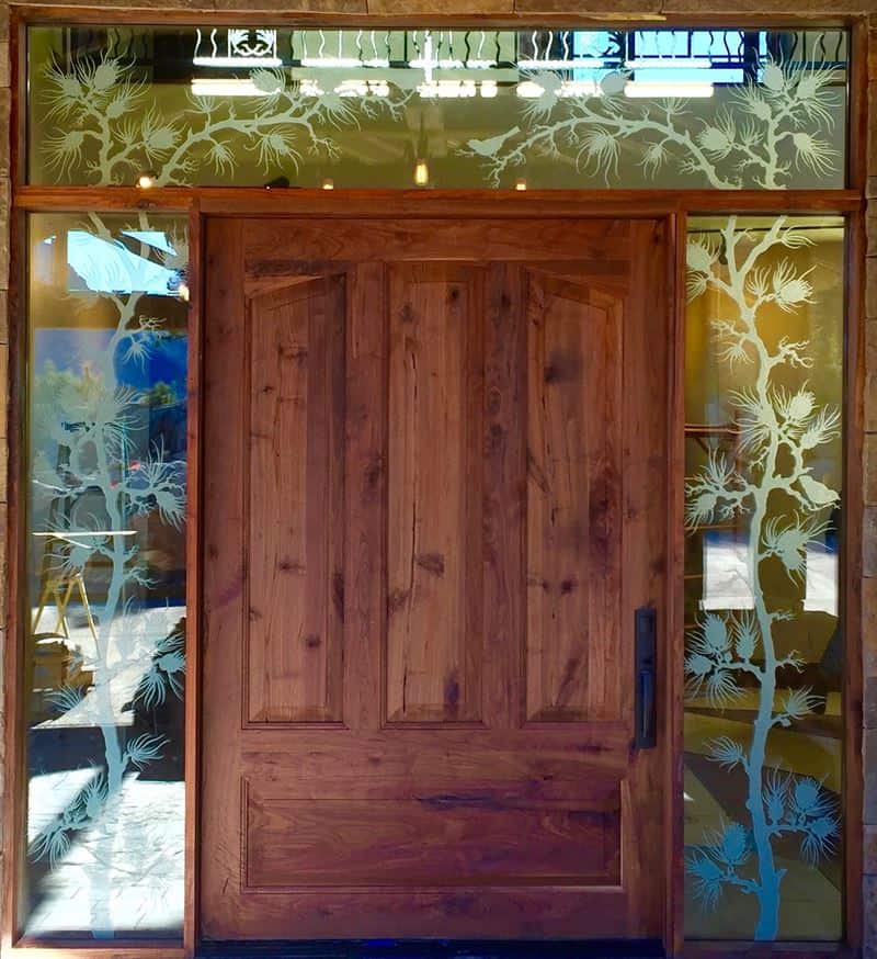 Etched Carved Glass Trees side and top of door
