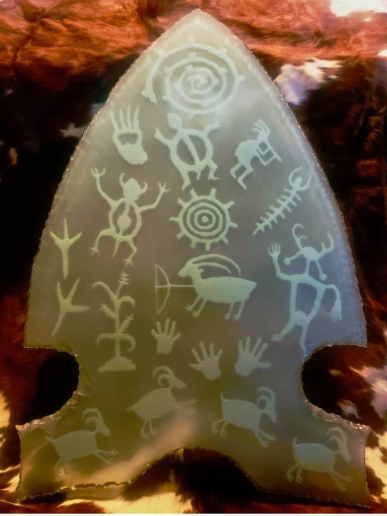 Mixed Media & Functional Art Petroglyphs on glass arrowhead