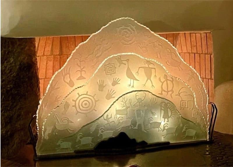 Mixed Media & Functional Art petroglyphs on 3 pieces of glass